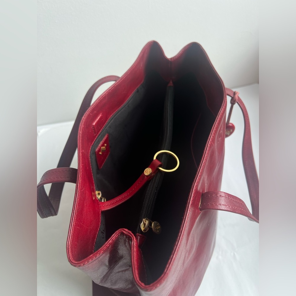 Vintage 90s Y2K Oxblood Leather Tote‎ Bag Structured Patina Minimalist Work Bag - Picture 5 of 14